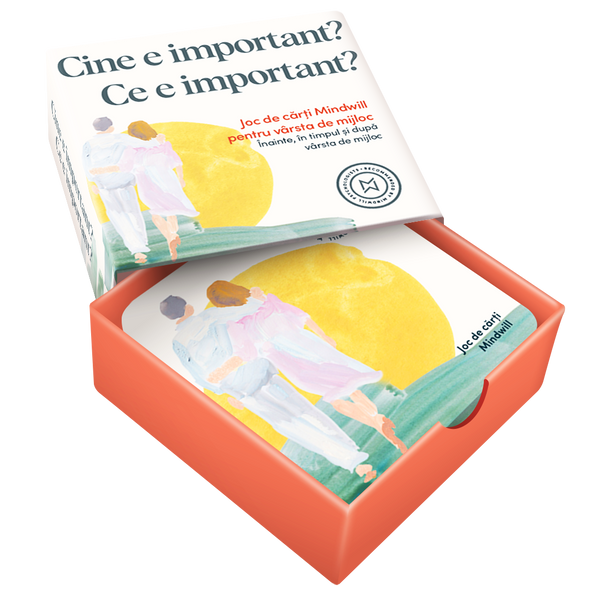 Joc de cărți Mindwill pentru vârsta de mijloc cu 132 de întrebări și 12 exerciții: Cine e important? Ce e important?